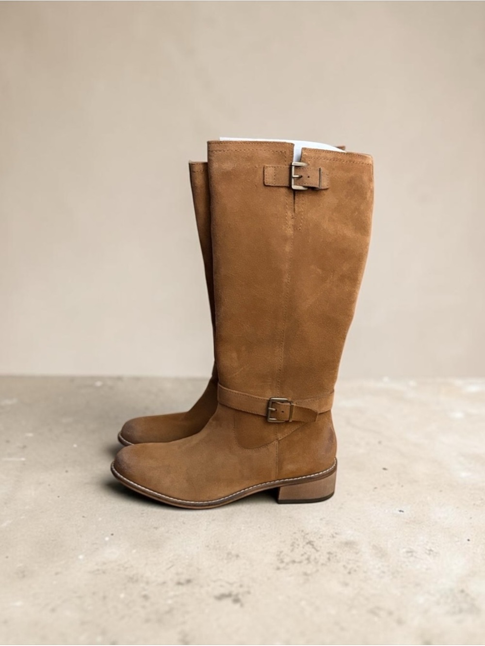 Earth Woodland Hardwick Chestnut Suede Knee-High Riding Boots Buckle Size 9.5